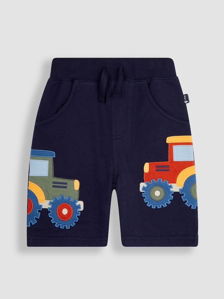 JoJo Maman Bébé Navy Blue Tractor Appliqué Pet in Pocket Shorts - Image 2 of 3