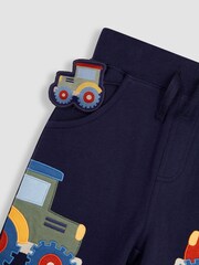 JoJo Maman Bébé Navy Blue Tractor Appliqué Pet in Pocket Shorts - Image 3 of 3