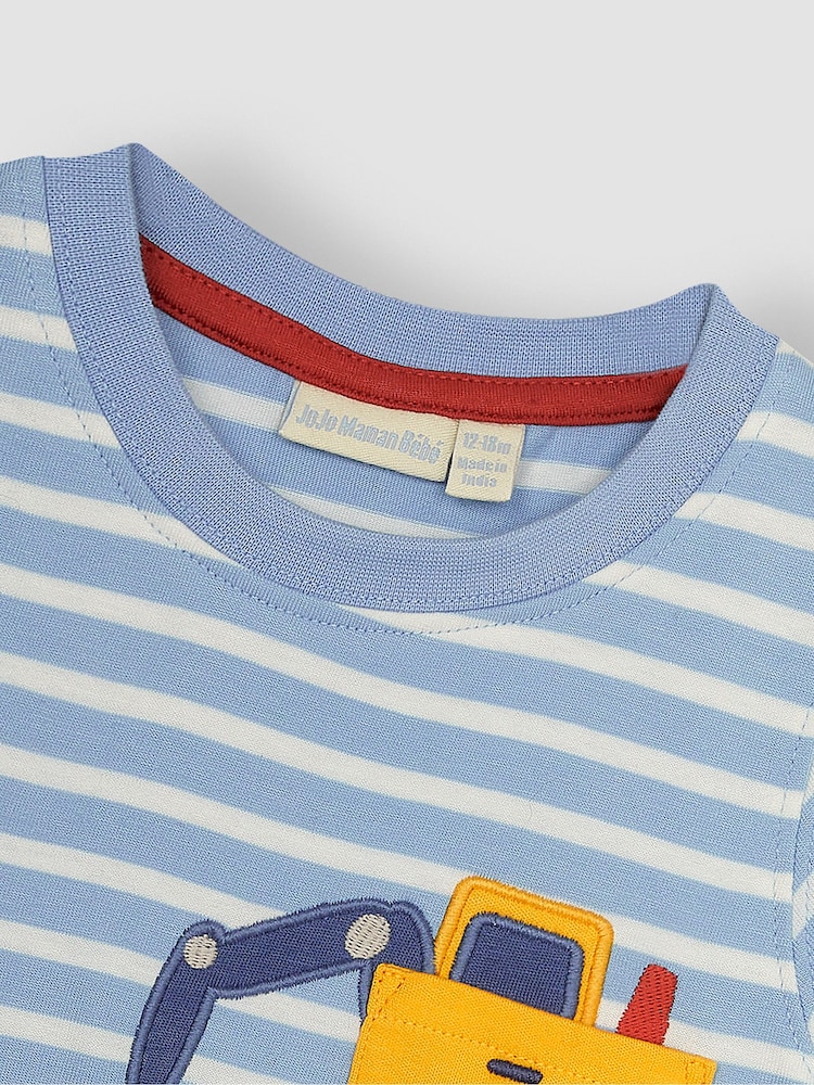 JoJo Maman Bébé Blue Digger Appliqué Pocket T-Shirt - Image 2 of 3