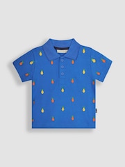 JoJo Maman Bébé Cobalt Blue Pineapple Embroidered Polo Shirt - Image 1 of 3