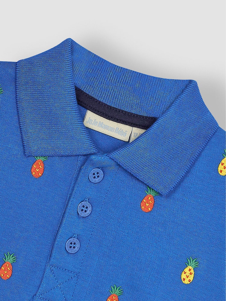 JoJo Maman Bébé Cobalt Blue Pineapple Embroidered Polo Shirt - Image 2 of 3