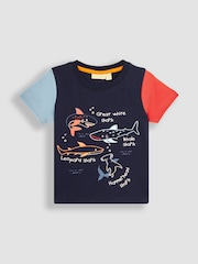 JoJo Maman Bébé Navy Blue Shark Appliqué T-Shirt - Image 1 of 1