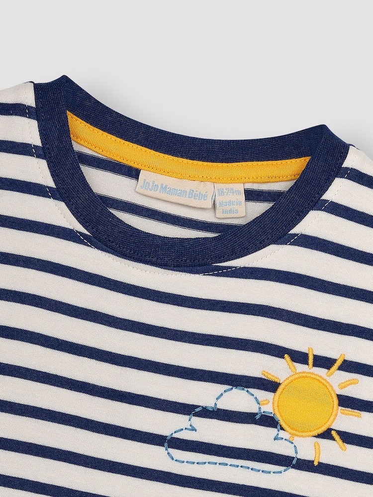 JoJo Maman Bébé Ecru Navy Stripe Safari Animals Appliqué Border T-Shirt - Image 3 of 3