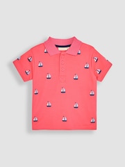 JoJo Maman Bébé Pink Sailboat Embroidered Polo Shirt - Image 1 of 3