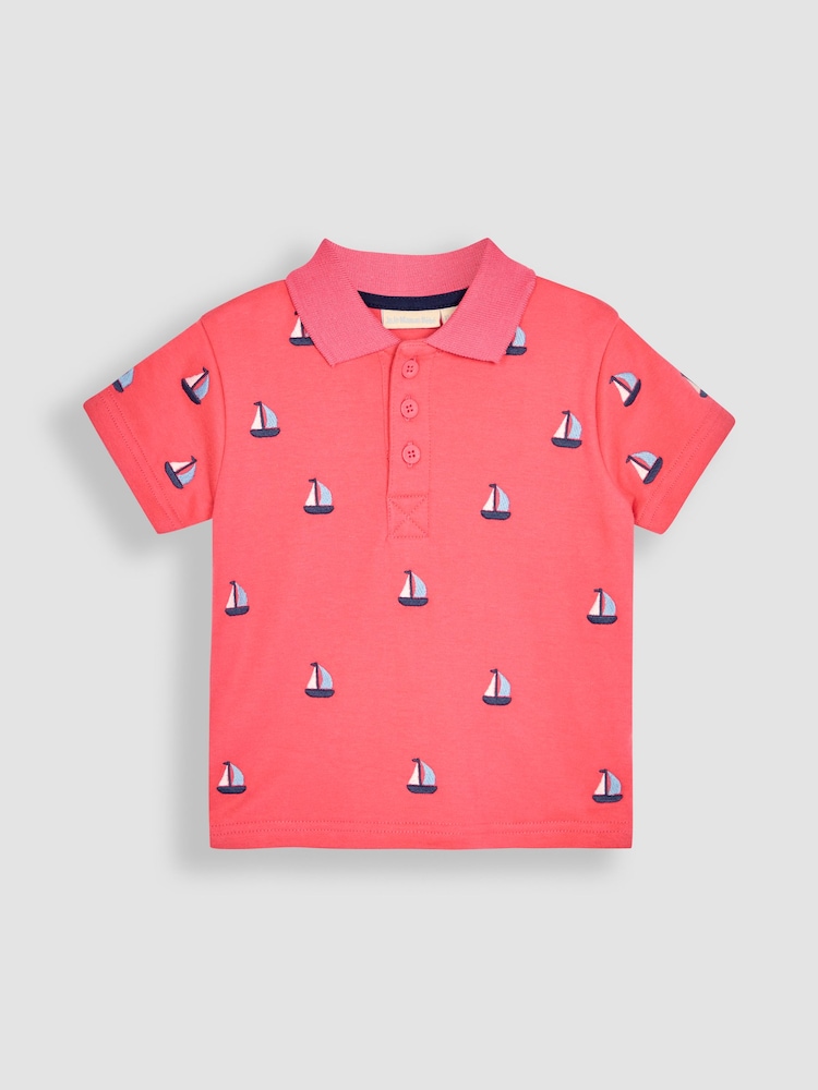 JoJo Maman Bébé Pink Sailboat Embroidered Polo Shirt - Image 1 of 3