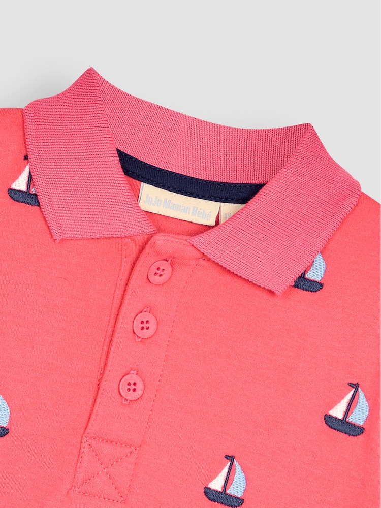 JoJo Maman Bébé Pink Sailboat Embroidered Polo Shirt - Image 2 of 3