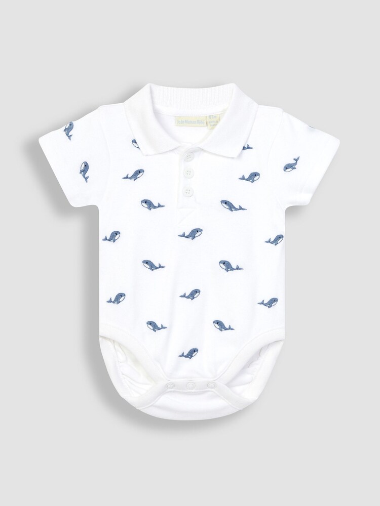 JoJo Maman Bébé White Whale Embroidered Polo Shirt Body - Image 1 of 4 JoJo Maman Bébé White Whale Embroidered Polo Shirt Body - Image 1 of 4