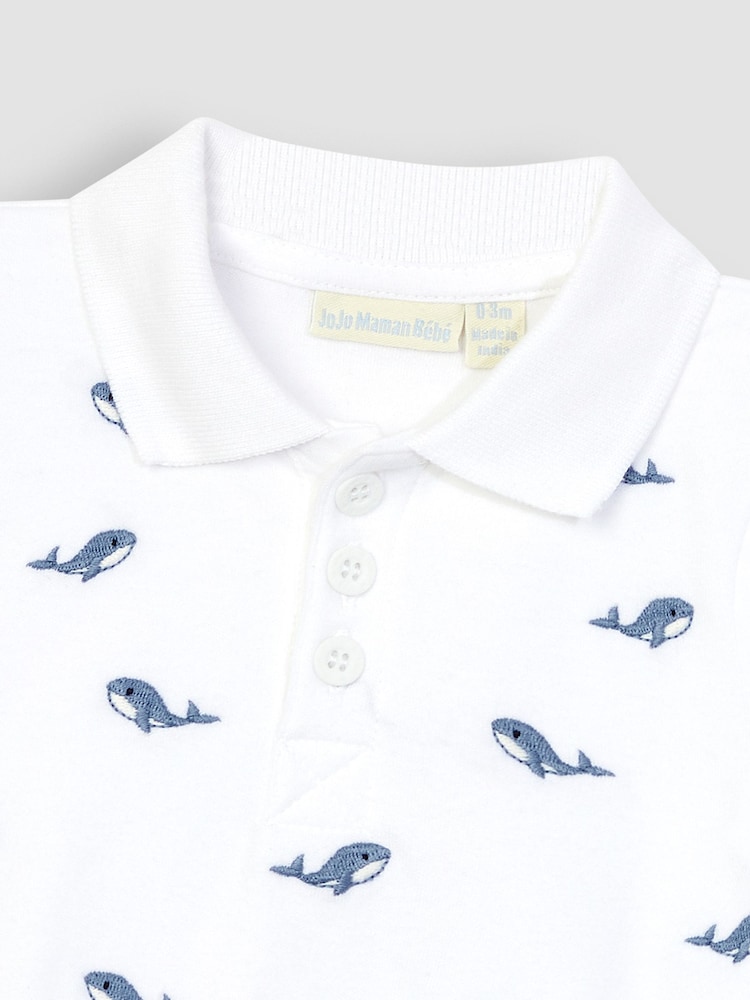 JoJo Maman Bébé White Whale Embroidered Polo Shirt Body - Image 2 of 4 JoJo Maman Bébé White Whale Embroidered Polo Shirt Body - Image 2 of 4