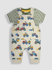JoJo Maman Bébé Natural 2-Piece Farm Vehicles Dungarees & T-Shirt Set - Image 2 of 6