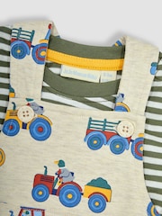 JoJo Maman Bébé Natural 2-Piece Farm Vehicles Dungarees & T-Shirt Set - Image 6 of 6
