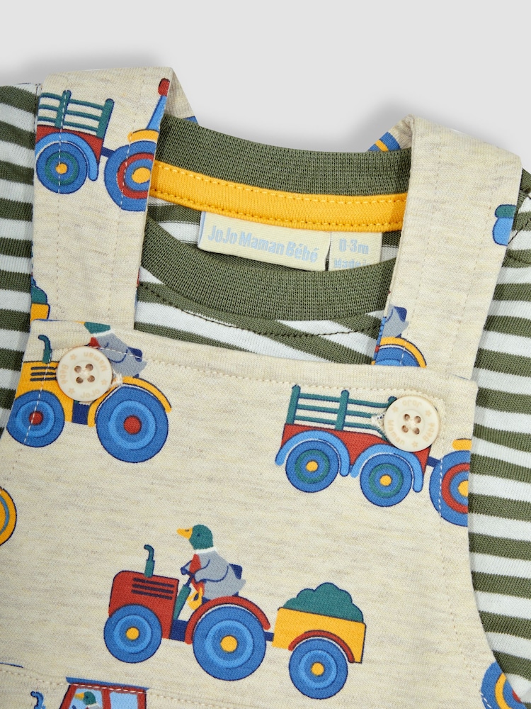 JoJo Maman Bébé Natural 2-Piece Farm Vehicles Dungarees & T-Shirt Set - Image 6 of 6