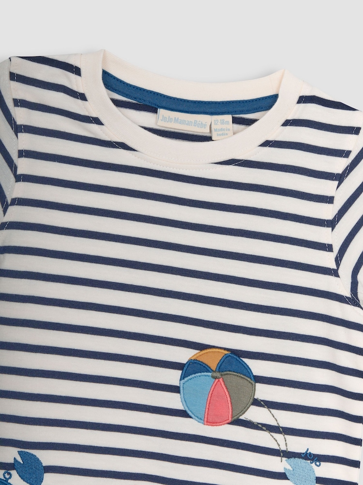 Ecru bleumarin Dungă Crab - Tricou cu bordură aplicată JoJo Maman Bébé - Image 2 of 4