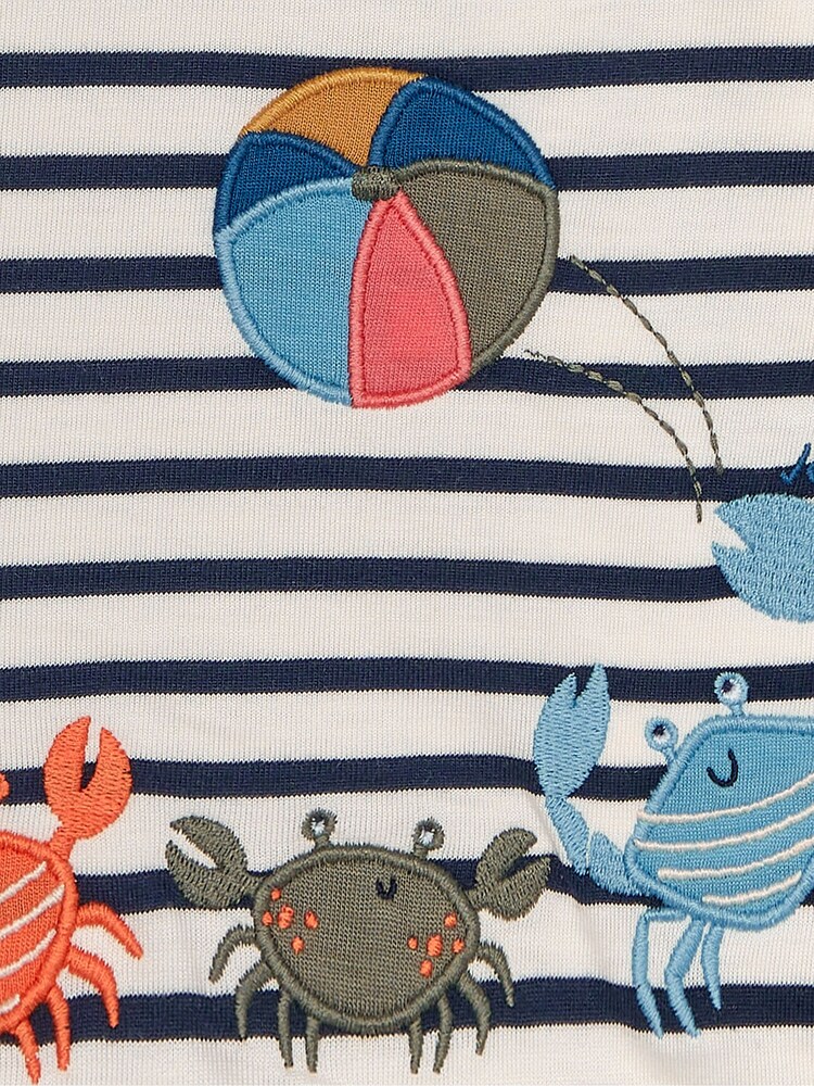 Ecru bleumarin Dungă Crab - Tricou cu bordură aplicată JoJo Maman Bébé - Image 3 of 4