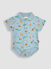 JoJo Maman Bébé Blue Safari Animals Polo Shirt Bodysuit - Image 1 of 3