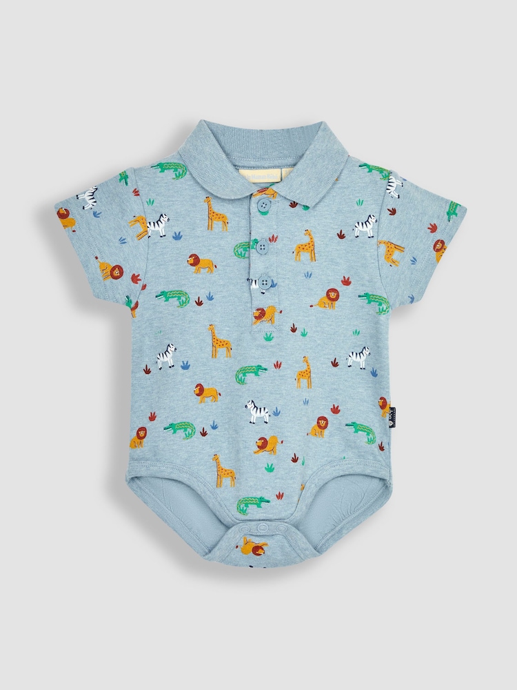 JoJo Maman Bébé Blue Safari Animals Polo Shirt Bodysuit - Image 1 of 3