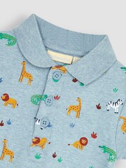 JoJo Maman Bébé Blue Safari Animals Polo Shirt Bodysuit - Image 2 of 3