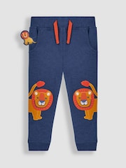 JoJo Maman Bébé Denim Blue Lion Appliqué Knee Joggers With Pet In Pocket - Image 1 of 4