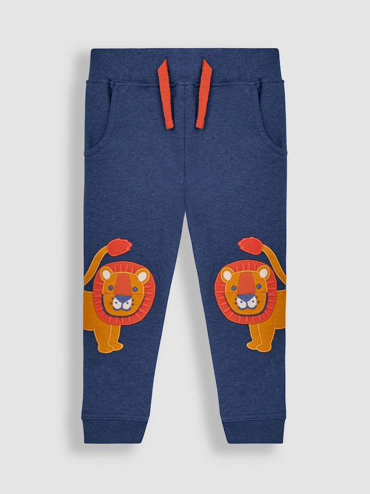 JoJo Maman Bébé Denim Blue Lion Appliqué Knee Joggers With Pet In Pocket - Image 2 of 4