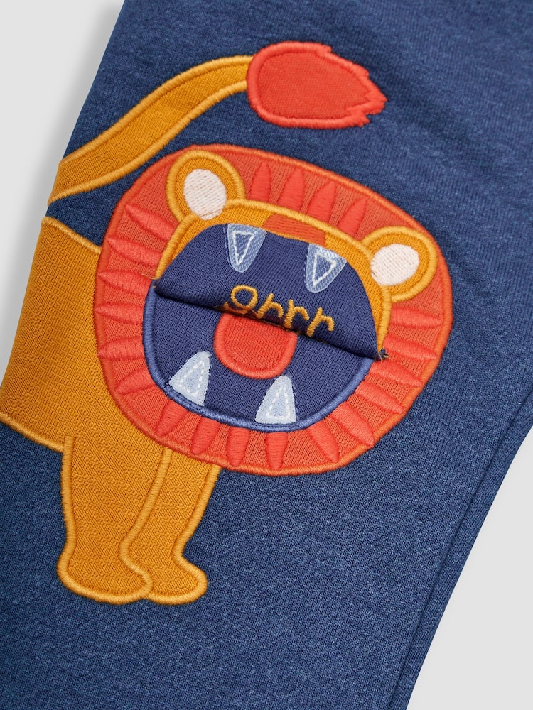 JoJo Maman Bébé Denim Blue Lion Appliqué Knee Joggers With Pet In Pocket - Image 4 of 4