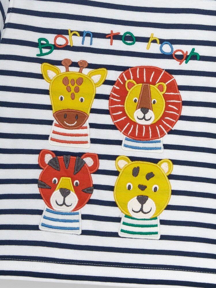 JoJo Maman Bébé White Navy Stripe Safari Animal Appliqué Motif T-Shirt - Image 4 of 4 JoJo Maman Bébé White Navy Stripe Safari Animal Appliqué Motif T-Shirt - Image 4 of 4