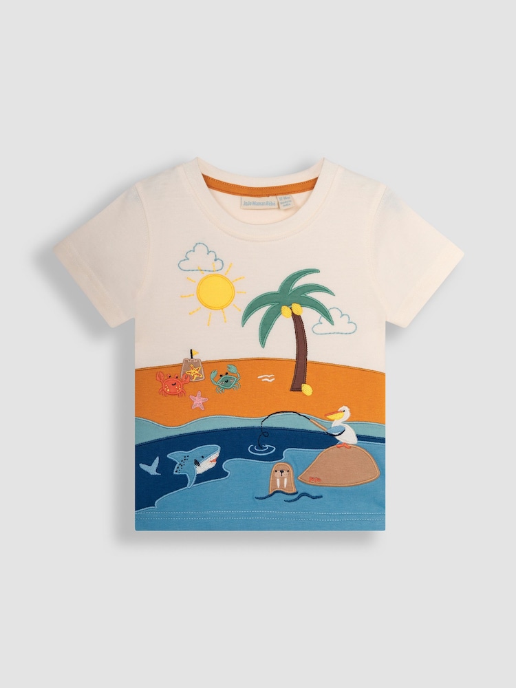 JoJo Maman Bébé Ecru Beach Scene T-Shirt - Image 1 of 3