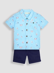 JoJo Maman Bébé Blue Nautical Printed Shirt & Shorts Set - Image 1 of 6