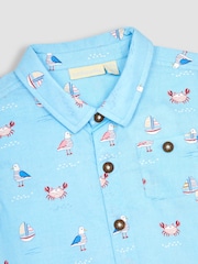 JoJo Maman Bébé Blue Nautical Printed Shirt & Shorts Set - Image 5 of 6