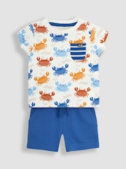JoJo Maman Bébé Natural Crab Printed T-Shirt & Shorts Set - Image 1 of 3