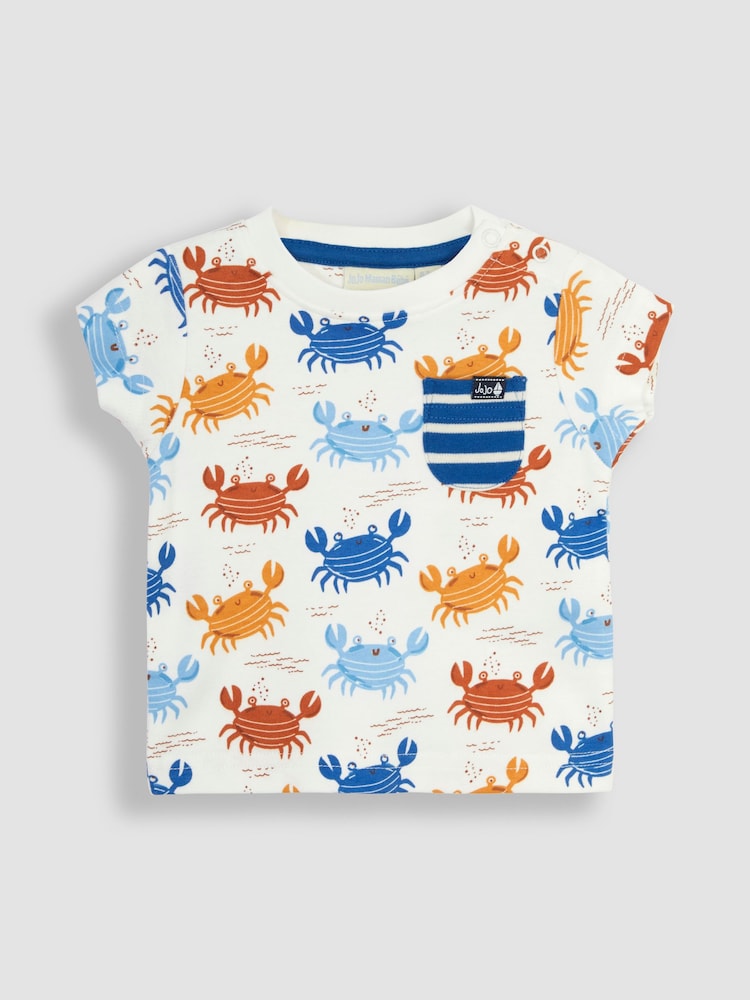 JoJo Maman Bébé Natural Crab Printed T-Shirt & Shorts Set - Image 2 of 3