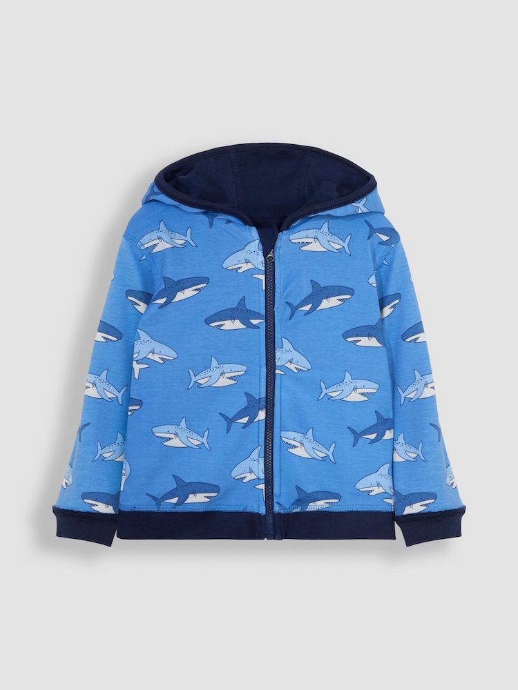 JoJo Maman Bébé Navy Blue Shark Appliqué Reversible Hoodie - Image 2 of 6