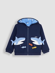 JoJo Maman Bébé Navy Blue Shark Appliqué Reversible Hoodie - Image 3 of 6