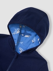 JoJo Maman Bébé Navy Blue Shark Appliqué Reversible Hoodie - Image 4 of 6