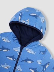JoJo Maman Bébé Navy Blue Shark Appliqué Reversible Hoodie - Image 5 of 6