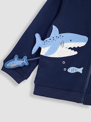 JoJo Maman Bébé Navy Blue Shark Appliqué Reversible Hoodie - Image 6 of 6