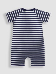 JoJo Maman Bébé Navy Ecru Stripe Dino Appliqué Romper - Image 2 of 3