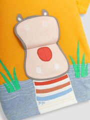 JoJo Maman Bébé Yellow Hippo Interactive Appliqué T-Shirt - Image 3 of 4