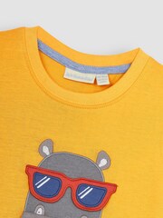 JoJo Maman Bébé Yellow Hippo Interactive Appliqué T-Shirt - Image 4 of 4