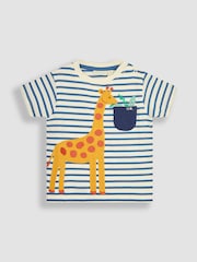 JoJo Maman Bébé Ecru Navy Stripe Giraffe Appliqué T-Shirt and Shorts Set - Image 2 of 4