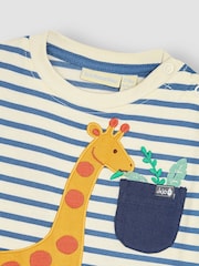 JoJo Maman Bébé Ecru Navy Stripe Giraffe Appliqué T-Shirt and Shorts Set - Image 4 of 4