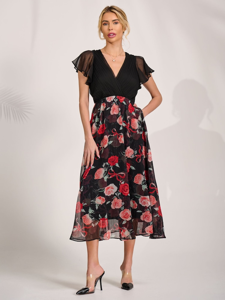 Jolie Moi Red Printed Chiffon Midaxi Dress - Image 1 of 6 Jolie Moi Red Printed Chiffon Midaxi Dress - Image 1 of 6
