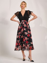 Jolie Moi Red Printed Chiffon Midaxi Dress - Image 4 of 6