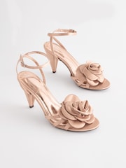 Nude Forever Comfort® Satin Flower Heeled Sandals - Image 1 of 7