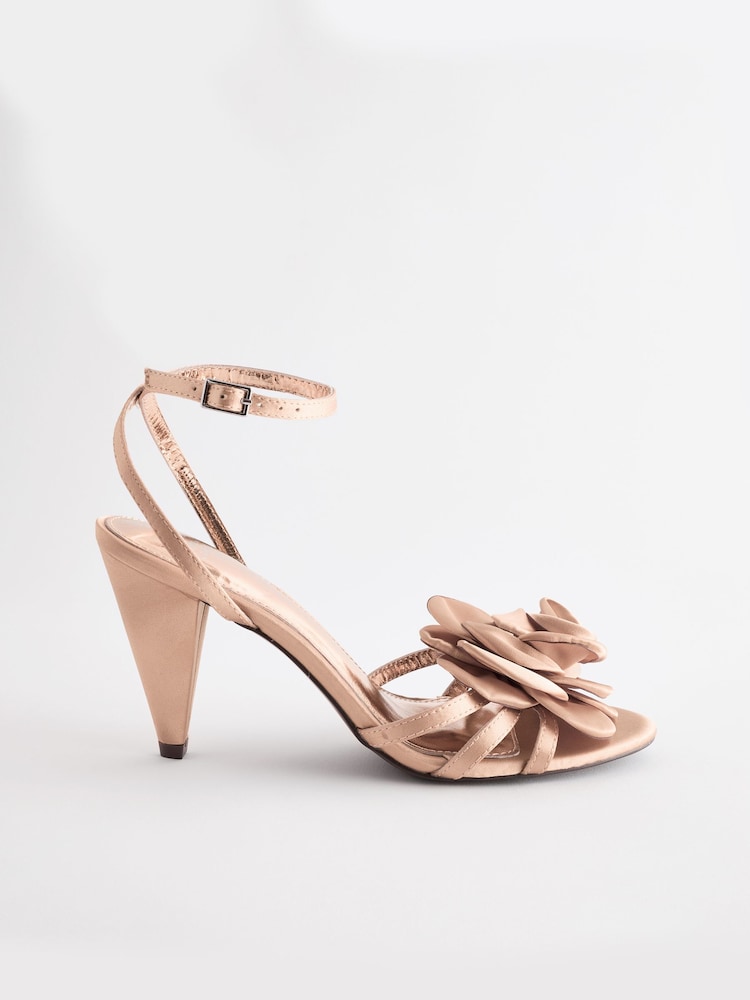 Nude Forever Comfort® Satin Flower Heeled Sandals - Image 2 of 7