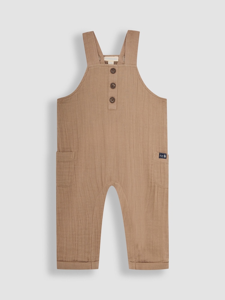 JoJo Maman Bébé Natural Cheesecloth Button Front Dungarees - Image 1 of 3