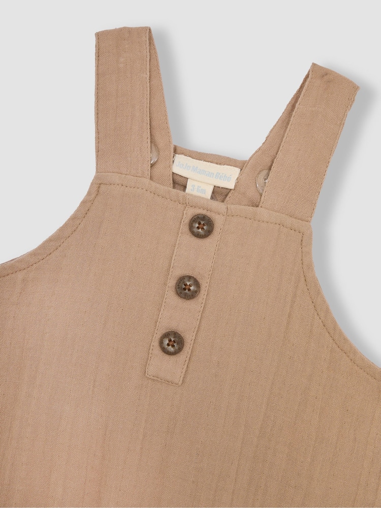 JoJo Maman Bébé Natural Cheesecloth Button Front Dungarees - Image 3 of 3