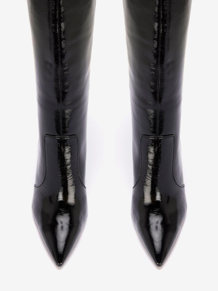 Mint Velvet Black Patent Long Boots - Image 2 of 2