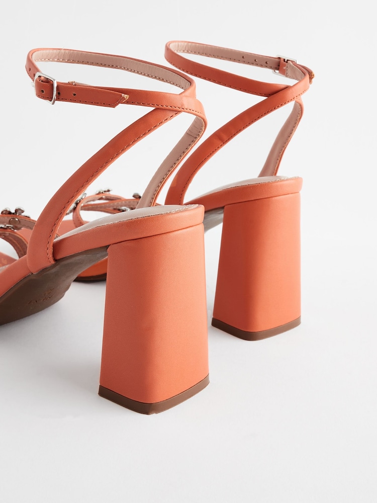 Orange Forever Comfort® Jewel Flowers Block Heel Sandals - Image 7 of 11