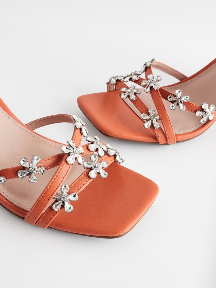 Orange Forever Comfort® Jewel Flowers Block Heel Sandals - Image 8 of 11