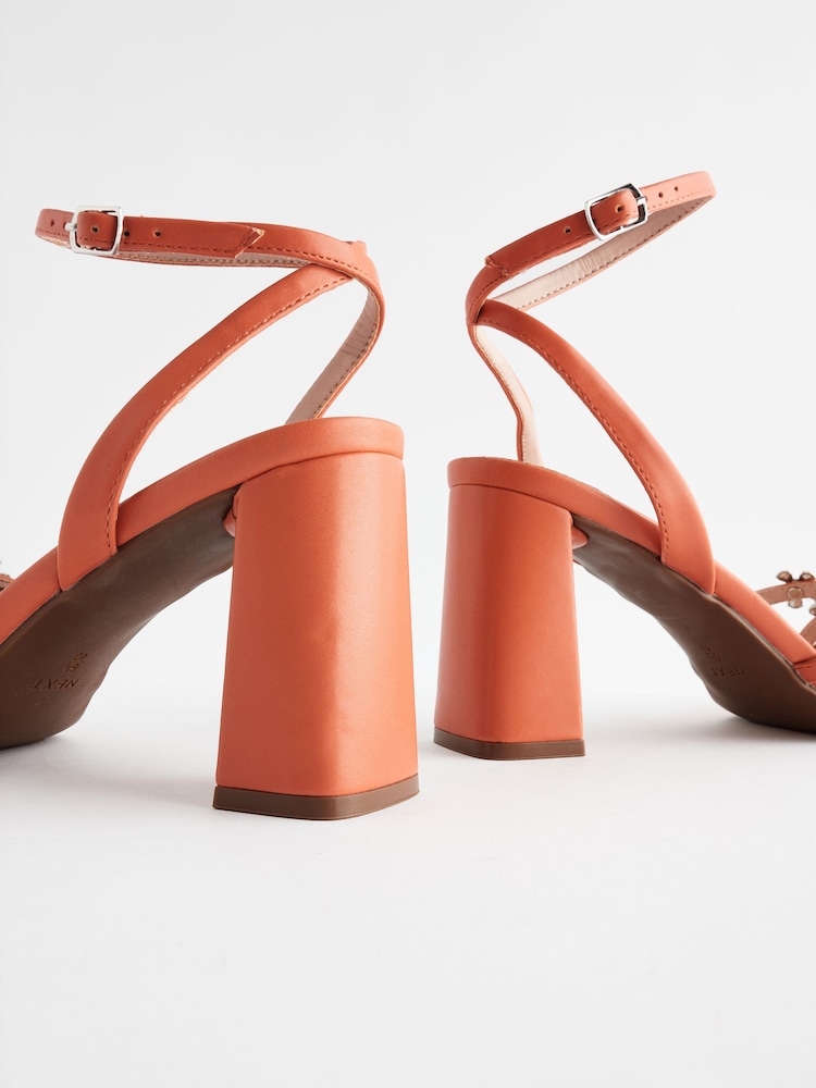 Orange Forever Comfort® Jewel Flowers Block Heel Sandals - Image 9 of 11