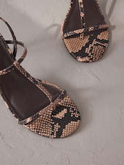 Snake Print Signature Leather Toe Post Heeled Sandals - Image 10 of 11